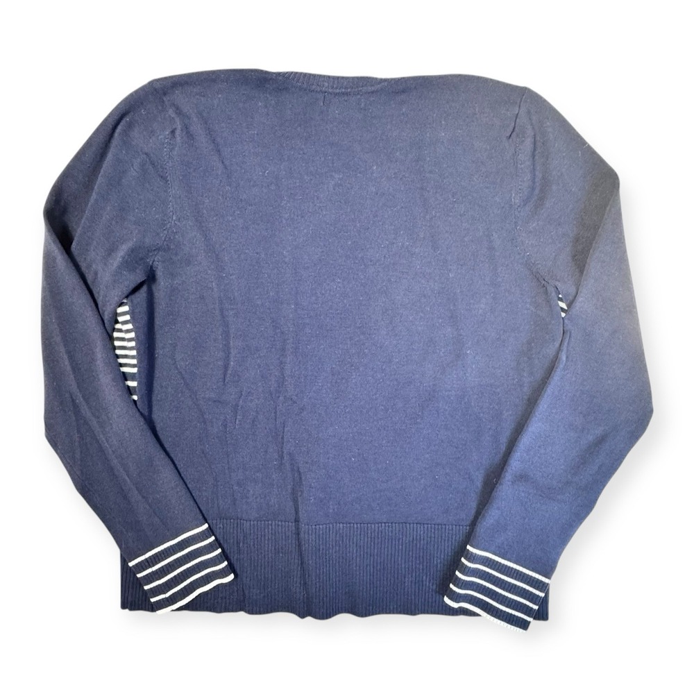 Grace Elements Button Up Cardigan Sweater Women's SzM Navy Blue w/ White Stripes - Picture 8 of 8